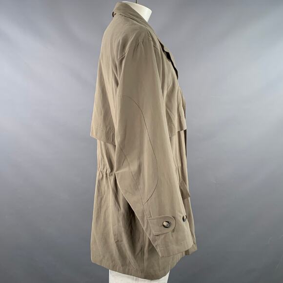 SANYO  by CAROL COHEN Vintage 1990s XL Khaki Polyester Blend Hidden Placket Coat - Picture 2 of 6
